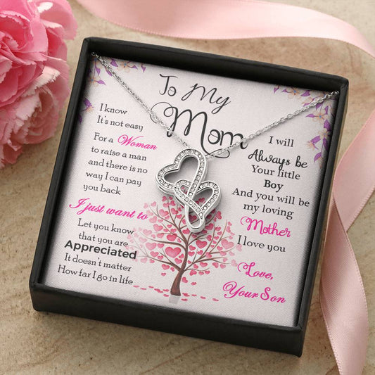 Mom - Love And Gratitude Forever Love Necklace Mothers Day Gift Gift Mothers Day Card Gift Idea Son Mother Jewelry Mot Double Hearts Necklace