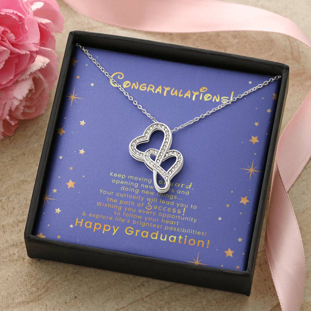 Happy Graduation Love Knot Necklace - Graduation Gift For Daughter - Graduation Necklace - Senior Class Congratulation 1 Double Hearts Necklace