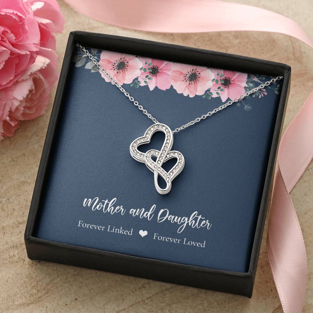 Mother Daughter - Blue Double Hearts Necklace