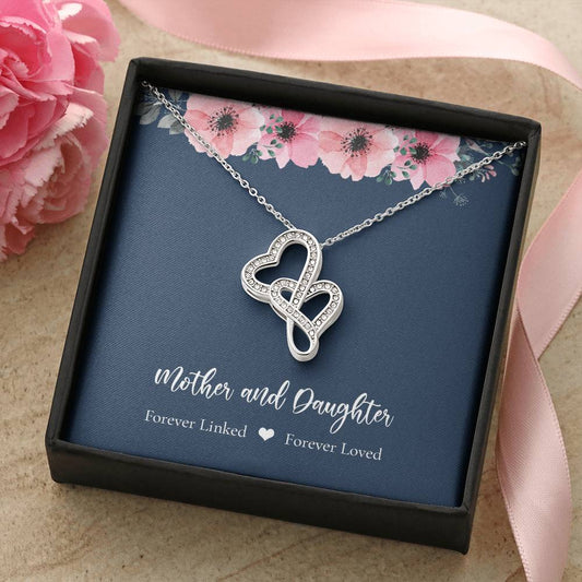 Mother Daughter - Blue Double Hearts Necklace
