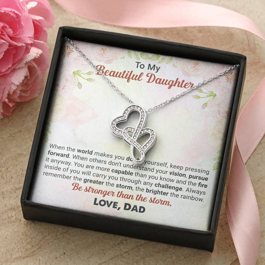 To My Beautiful Daughter - Love Dad Necklace Double Hearts Necklace