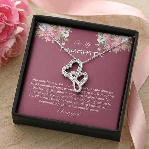To My Daughter Necklace Birthday Gift For Daughter Gift From Dad Gift From Mom Double Hearts Necklace