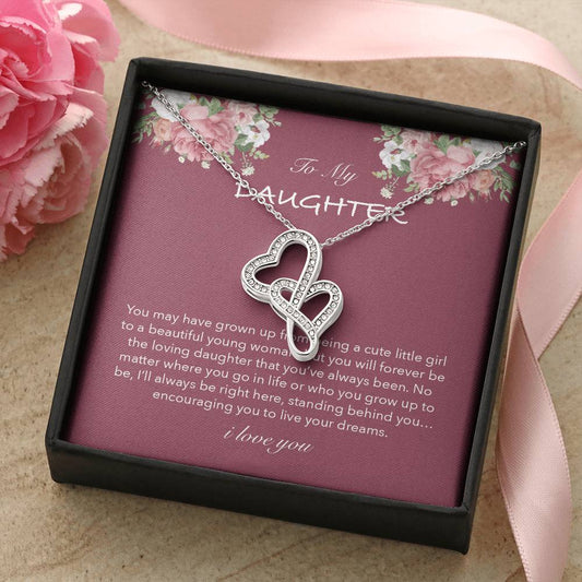 To My Daughter Necklace Birthday Gift For Daughter Gift From Dad Gift From Mom Double Hearts Necklace
