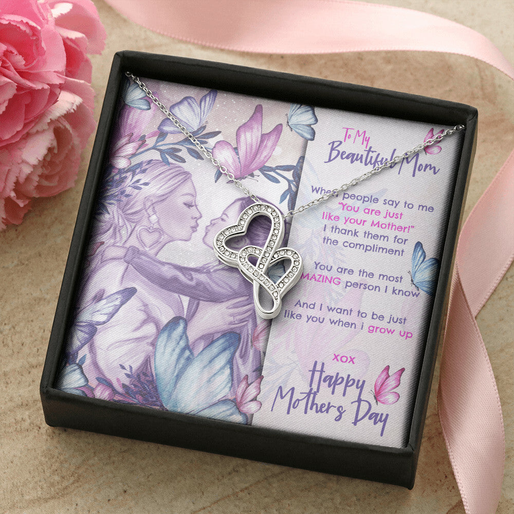 My Beautiful Mom Double Hearts Mothers Day Gift Necklace Double Hearts Necklace