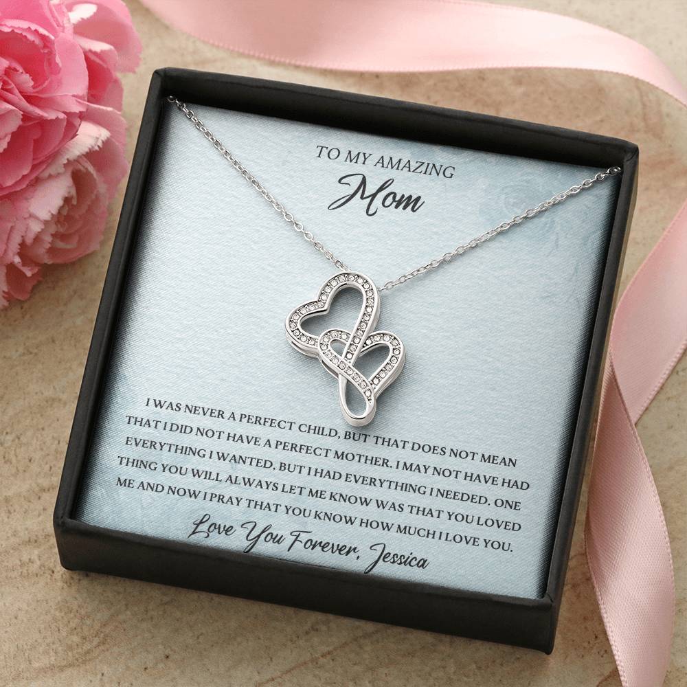 To My Amazing Mom Personalized Necklace - Love You Forever Double Hearts Necklace
