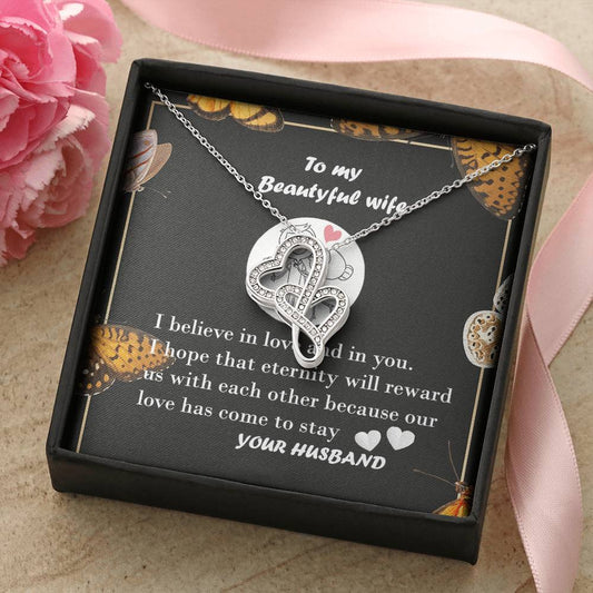 To My Beautiful Wife- I Love You Double Hearts Necklace