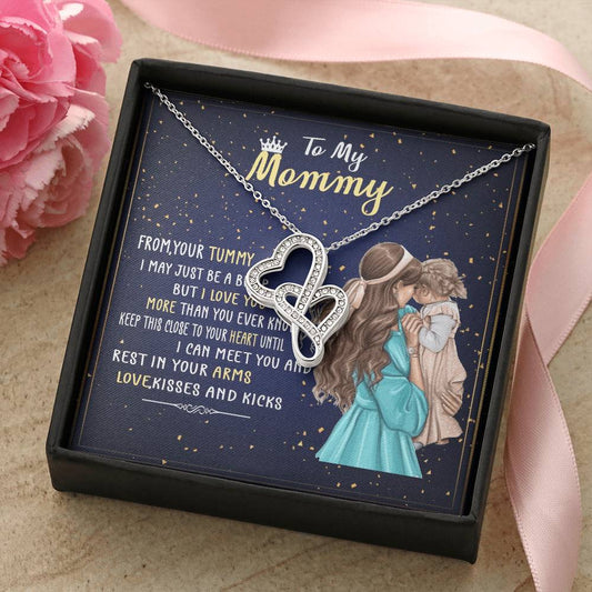 To My Mommy From Your Tummy Double Hearts Necklace