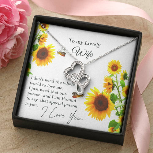 To My Wife  With Pod Message Cards Husband Gift To Wife Love Your Husband. Double Hearts Necklace