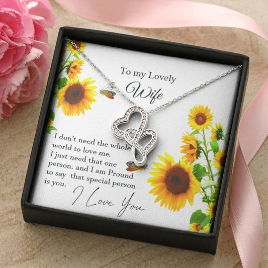 To My Wife  With Pod Message Cards Husband Gift To Wife Love Your Husband. Double Hearts Necklace