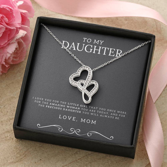 To My Daughter Dragonfly Necklace-  Gift For Daughter - The Most Precious Gift - Daughter Birthday Gift - Daughter Jew Double Hearts Necklace