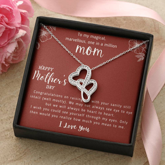 To My Magical Marvellous One In A Million Mom - Perfect Gift For Mother - Love Knot Necklace - Happy Mothers Day Gifts Double Hearts Necklace