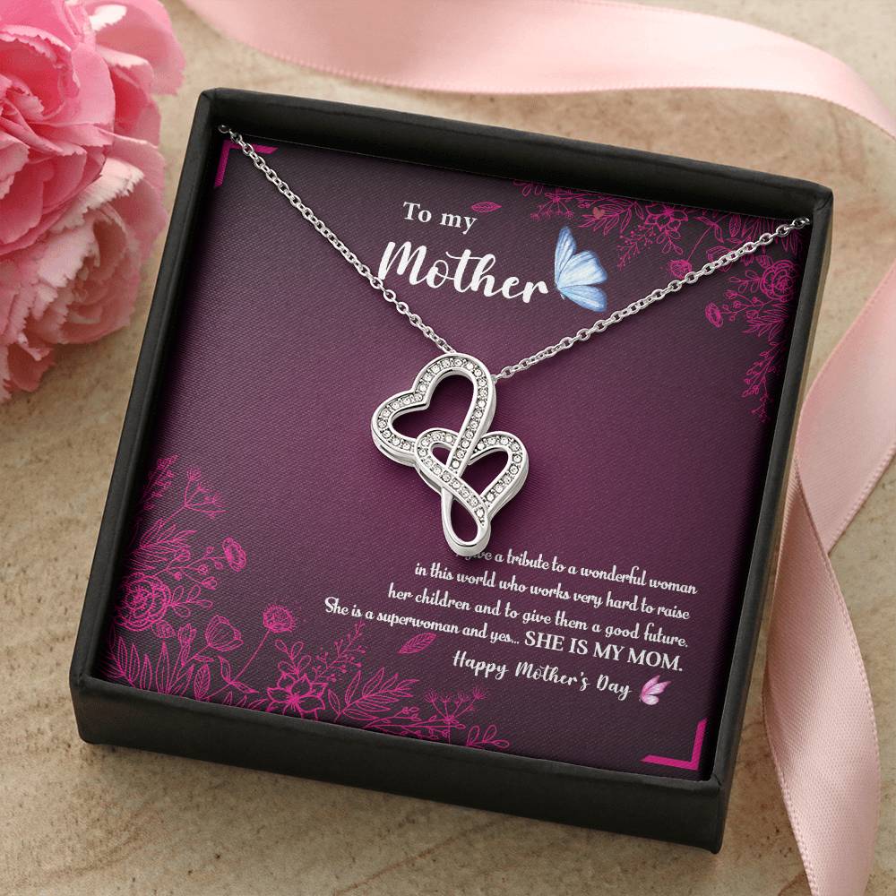 To My Mom 3 Double Hearts Necklace