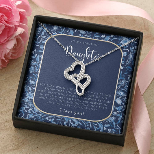 Daughter Gift - To My Daughter Necklace From Mom - To My Daughter Necklace From Dad - Gift For Daughter From Mom - Dau Double Hearts Necklace