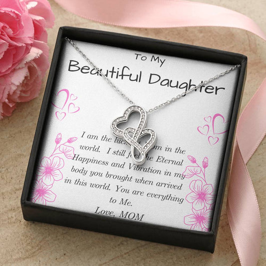 To Daughter From Mom Double Heart Necklace Gift Mom And Daughter No Matter Where You Go Gift From Mom Daughter Wedding 2 Double Hearts Necklace
