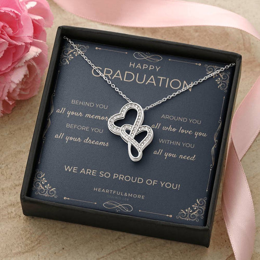 Graduation Gift For Her Necklace Gift For Her College Graduation Gift High School Senior Graduation Master Mba Phd Cla Double Hearts Necklace