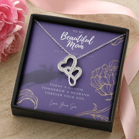 Mother Of The Groom Gift From Son  Mom Wedding Gift From Son  Wedding Gift From Groom To Mom Necklace Gift For Mom  We 3 Double Hearts Necklace