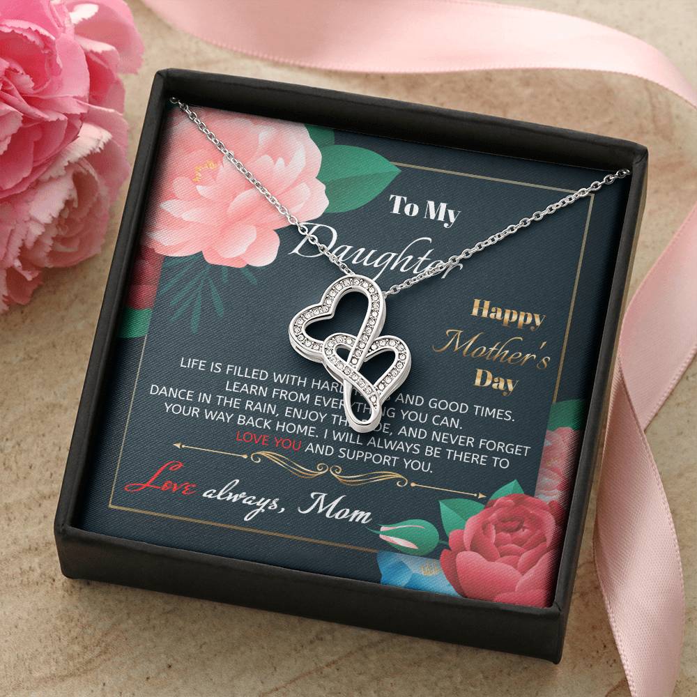 To My Daughter I Love You Forever Love Necklace Mother's Day - Daughter Necklace - Mother Daughter Jewelry Gift - Daug 1 Double Hearts Necklace