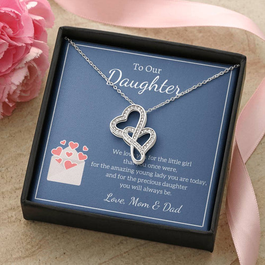 To My Daughter Necklace - Mom To Daughter Double Heart Necklace Gift - Mom And Daughter Always Remember Gift From Mom  9 Double Hearts Necklace
