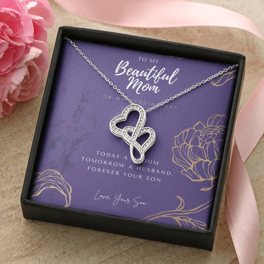 Mother Of The Groom Gift From Son  Mom Wedding Gift From Son  Wedding Gift From Groom To Mom Necklace Gift For Mom  We 2 Double Hearts Necklace
