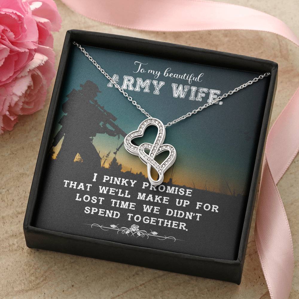 To My Beautiful Army Wife - I Love You -  Double Hearts Necklace