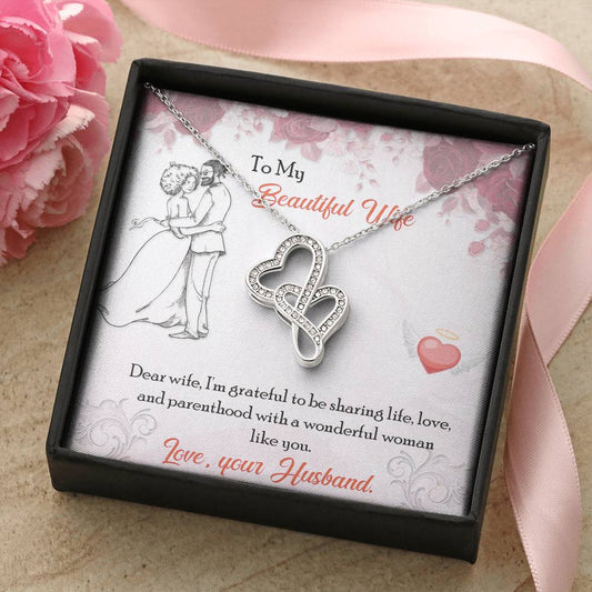 To My Beautiful Wife My Beautiful Wife Necklace Necklace Keepsake For A Wife Necklace Present For Wife To My Beautiful Double Hearts Necklace