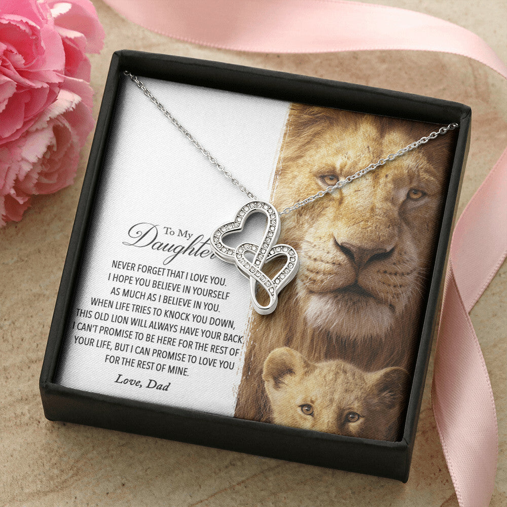 To My Daughter - This Old Lion Will Always Have Your Back Double Hearts Necklace