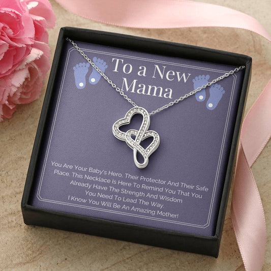 New Mommy Gift Mama To Be Present - Pregnancy Gift Double Hearts Necklace