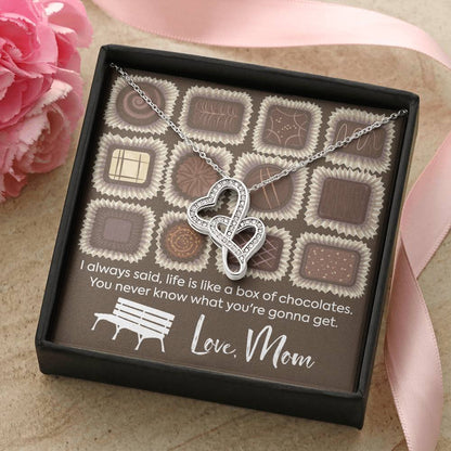 To Daughter From Mom Necklace - Life Is Like A Box Of Chocolate - Double Heart Necklace Gift Love Mom - Dad And Daught Double Hearts Necklace