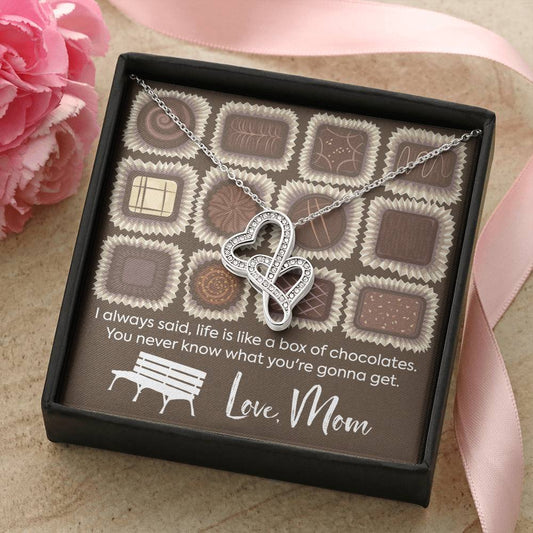 To Daughter From Mom Necklace - Life Is Like A Box Of Chocolate - Double Heart Necklace Gift Love Mom - Dad And Daught Double Hearts Necklace