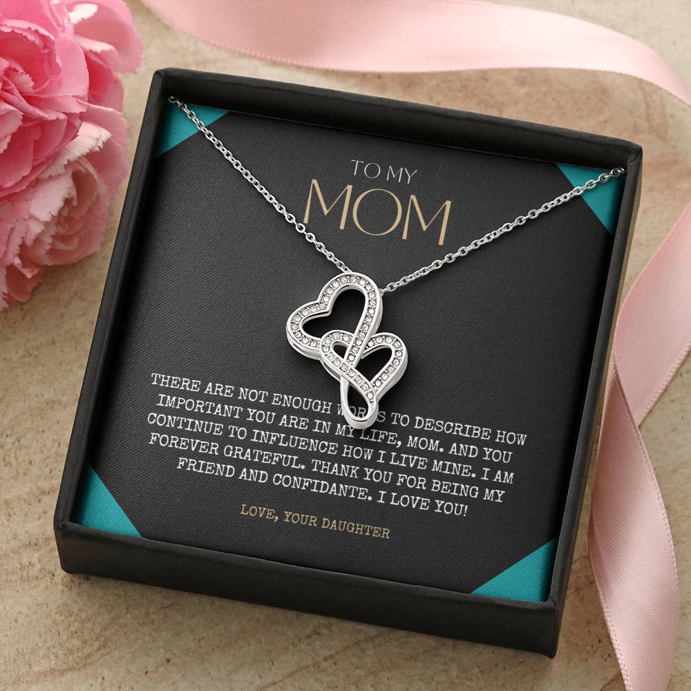 Personalized Gift To My Mom Necklace Birthday Valentines Gift To My Mother Silver Jewelry For Women Love Knot Necklace Double Hearts Necklace