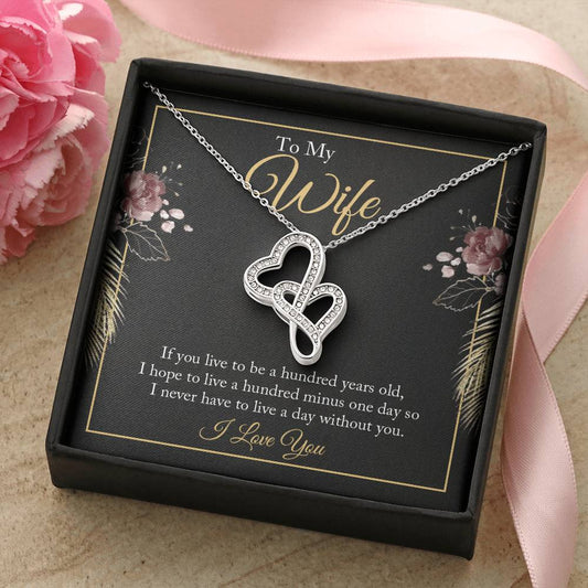 To My Wife - I Love You -  Double Hearts Necklace
