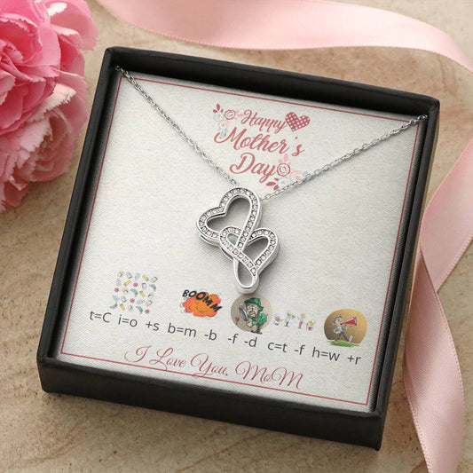 For Mom With Riddle Message Card Double Hearts Necklace