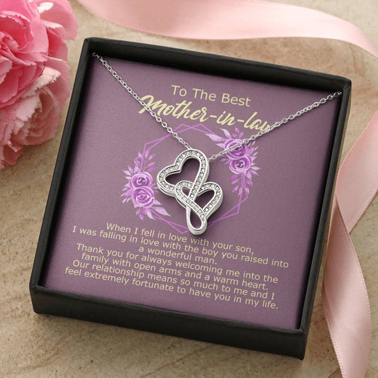 Double Heart Necklace With Fortunate To Have You In My Life Message Card Gift For Mother-In-Law Double Hearts Necklace