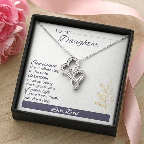 To My Daughter Never Forget I Love You Necklace - Gift For Daughter From Dad - Daughter Father Necklace - Daughter Gif Double Hearts Necklace