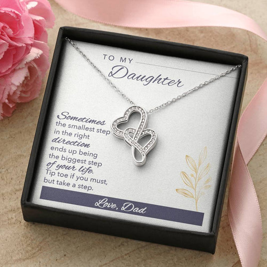 To My Daughter Never Forget I Love You Necklace - Gift For Daughter From Dad - Daughter Father Necklace - Daughter Gif Double Hearts Necklace