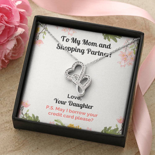 Funny Daughter's Message Card With Necklace For Mom Double Hearts Necklace