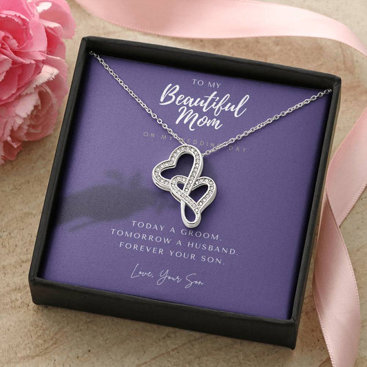 Mother Of The Groom Gift From Son  Mom Wedding Gift From Son  Wedding Gift From Groom To Mom Necklace Gift For Mom  We 4 Double Hearts Necklace