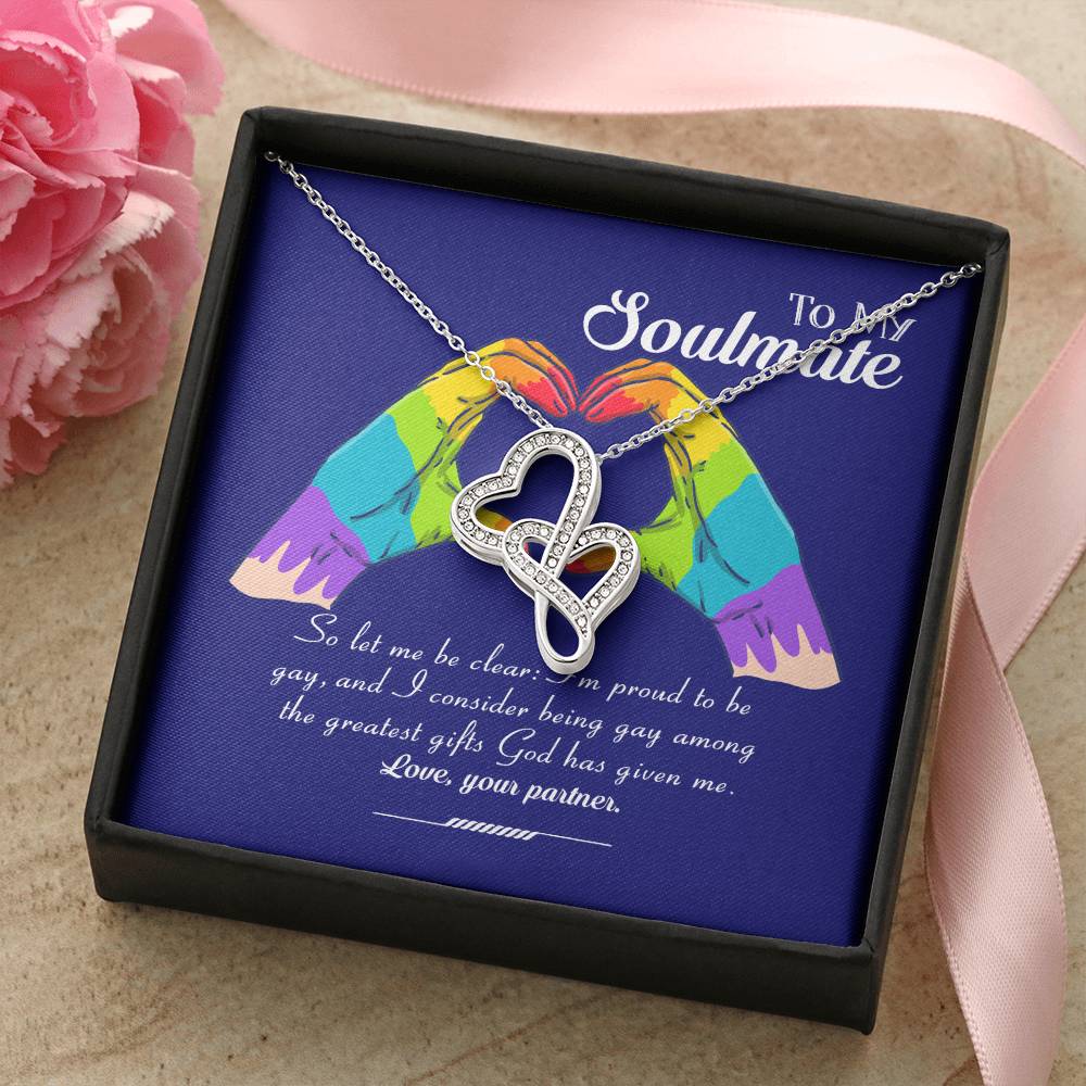 Pride Month Collection  Lgbt Gay Lesbian Rainbow Pride Month Gift Double Hearts Necklace