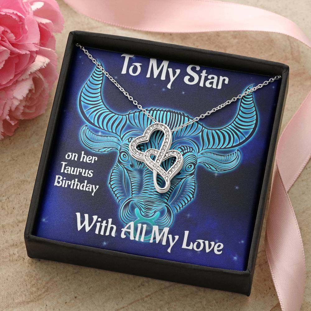 Taurus Birthday Gift  Taurus Necklace  Taurus Intertwined Heart Necklace  Tautus Star Sign Gift  Double Hearts Necklace