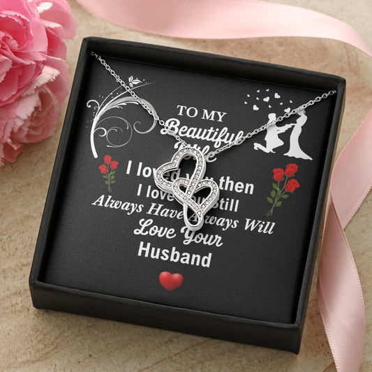 Heart Necklace - Husband To Wife Gift - Wife Necklace Gift - Anniversary Gift For Wife - Wife Necklace - Sentimental G Double Hearts Necklace