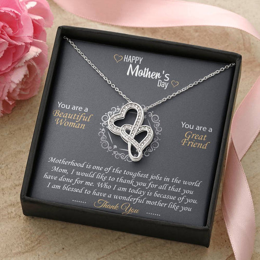 Grateful Blessed To Have You As My Mother - Double Heart Necklace Double Hearts Necklace