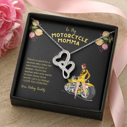 To My Motorcycle Momma • Let's Go Riding •  Double Hearts Necklace