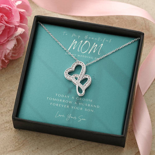 Mother Of The Groom Gift From Son  Mom Wedding Gift From Son  Wedding Gift From Groom To Mom Necklace Gift For Mom  We 1 Double Hearts Necklace