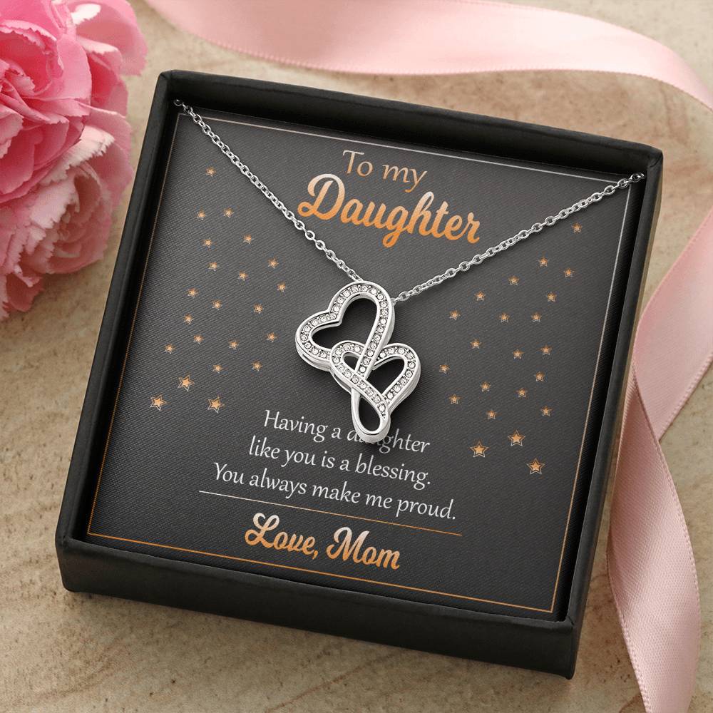 Necklace For Daughter Perfect Birthday Gift From Mom. Double Hearts Necklace