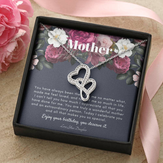 Mother's Birthday Gift  Necklace For Mom's Birthday  Elegant Gift For Mom From Daughter  Best Mom Gift Message Card  L Double Hearts Necklace