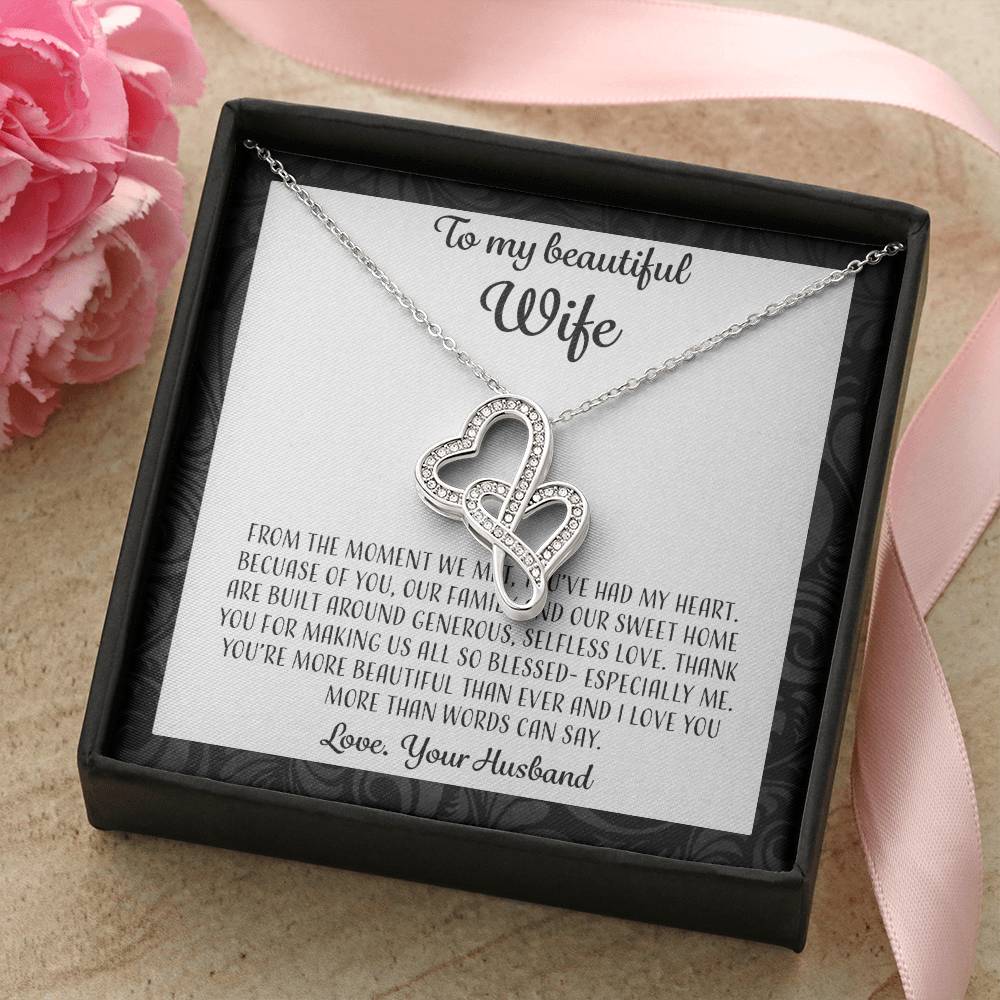 To My Beautiful Wife From The Moment We Met - White Double Hearts Necklace