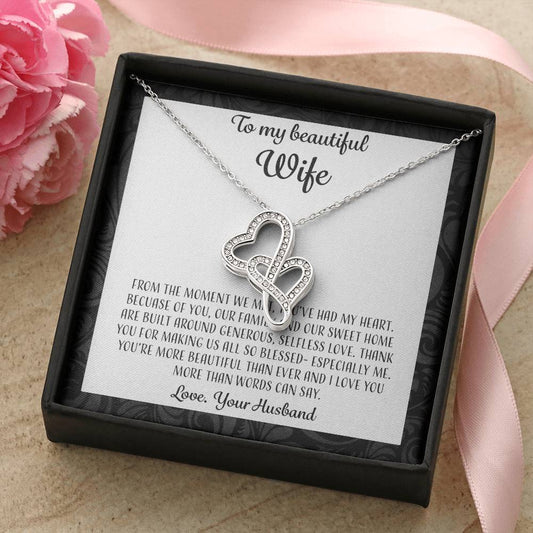 To My Beautiful Wife From The Moment We Met - White Double Hearts Necklace