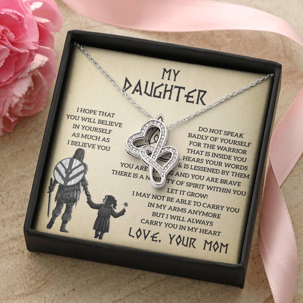 To My Daughter Gift From Mom - Mother Daughter Necklace - Gift For Daughter From Mom - Daughter Gift - Viking Daughter Double Hearts Necklace