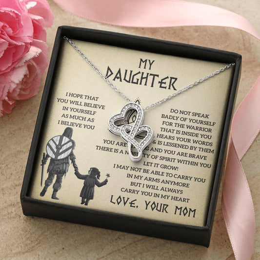 To My Daughter Gift From Mom - Mother Daughter Necklace - Gift For Daughter From Mom - Daughter Gift - Viking Daughter Double Hearts Necklace