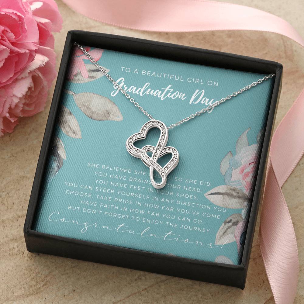 Graduation Gift Necklace For Daughter Graduation Gift For Her College Graduation Gift For Her High School Senior Gradu Double Hearts Necklace